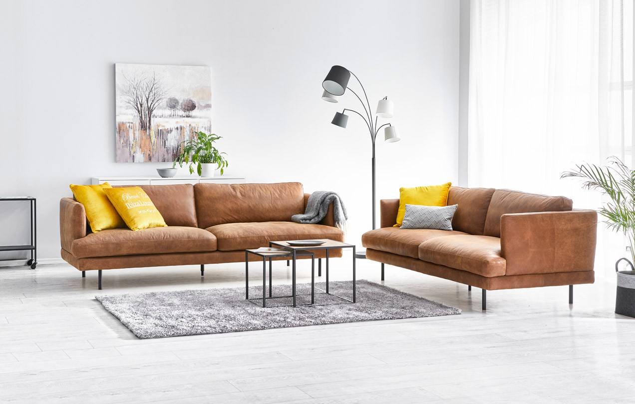 2H sohva (Foggia-nahka, väri Jalat J-175, metalli.) - istuttavat sohvat | Asko