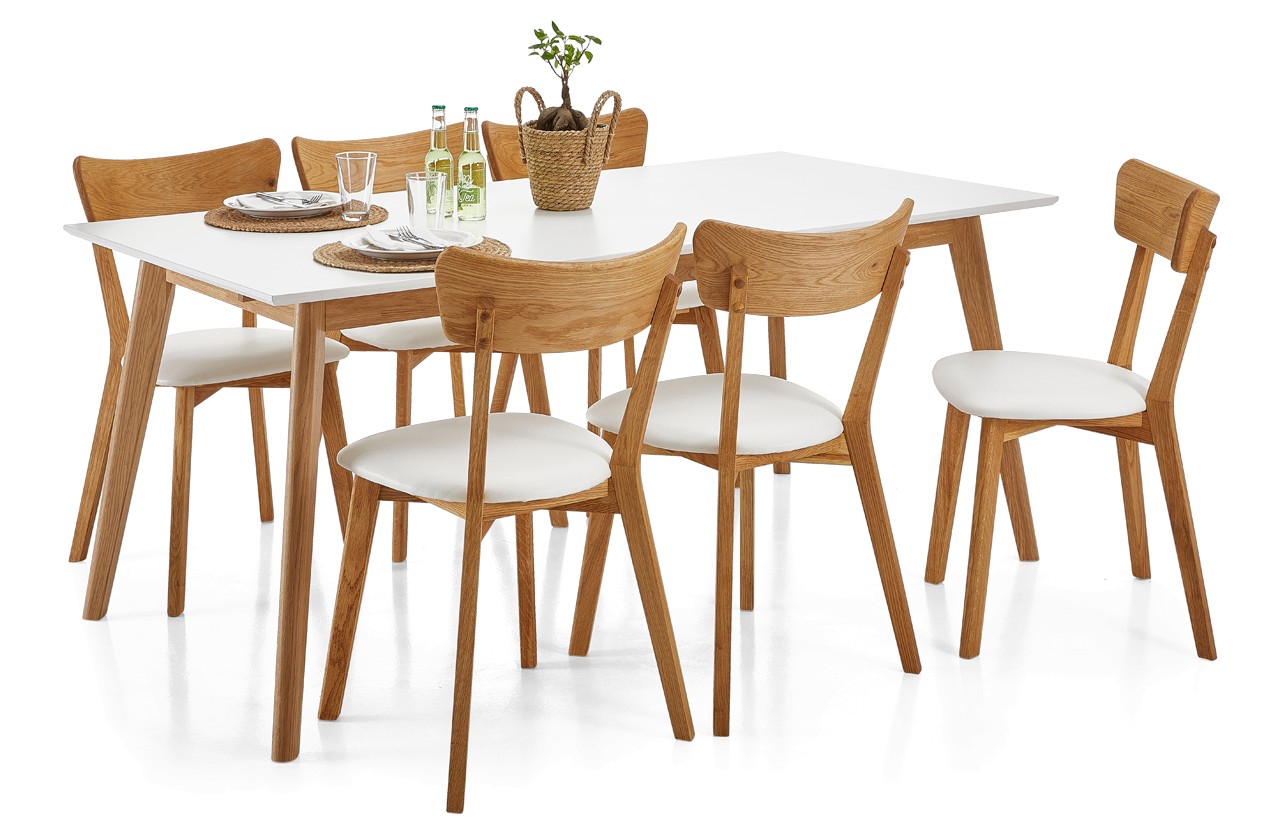 Diacritical problem Forbid HALEY-ruokapöytä ja 6 DENNY-tuolia 90 x 180 cm (Tammi/Valkoiset tuolit) -  Ruokailuryhmät | Asko