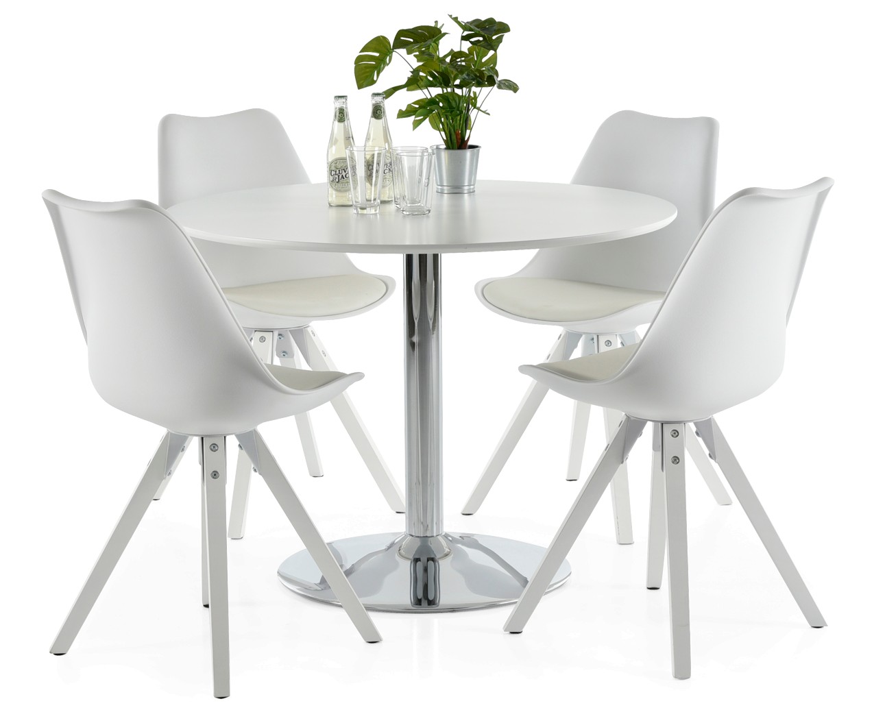 satire Charlotte Bronte anything LOOK-ruokapöytä ja 4 DYLAN-tuolia 100 x 100 cm (Kromattu/Valkoinen) -  Ruokailuryhmät | Asko