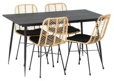 CABO-ruokapöytä ja 4 TANGER-tuolia pehmusteella